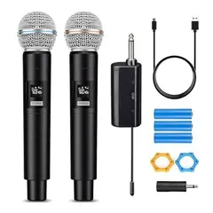 SEISA - Micrófonos Inalámbricos Recargables SEISA GE5-2 Karaoke, Eventos y Presentaciones con Sonido Claro