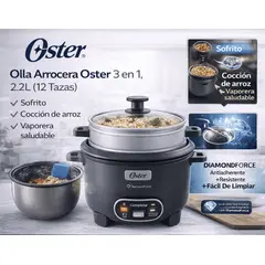 OSTER - Olla Arrocera Oster 3 en 1 2.2L (12 Tazas) con Sofrito y Vaporera Antiadherente DiamondForce CKSTRC12DFSKE