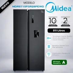 Midea - MDRS710FGR28PEWD - Refrigeradora Side By Side CDispensador Inverter 511Lts Inox Negro, Midea