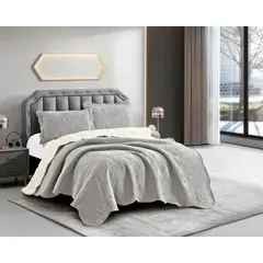 GOLDSUN - CUBRECAMA 3 PIEZA TELA CON REVERSO CARNERITO 2 PLAZAS PREMIUN