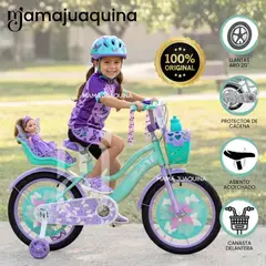 VELOX - Bicicleta Campera para Niña Aro 20 «ALANIS» con Canasta Green & Purple