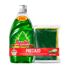 AYUDIN - Lavavajillas Líquido Ayudín Limón y Sábila 215ml + Esponja