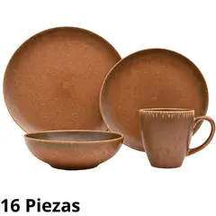 Ichimatsu - Juego de Vajilla Marrón Glaseado Stoneware de Porcelana 16 Piezas