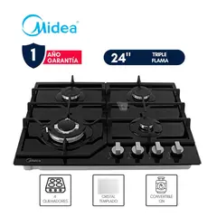 Midea - Encimera Empotrable a Gas 24” - Triple Flama Negro MTGB24R3402GG Midea
