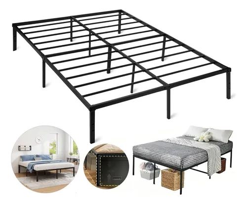 Base De Cama De Metal 2 Plazas 150x190x35cm Negro