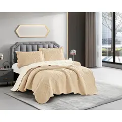 GOLDSUN - CUBRECAMA 3 PIEZA TELA CON REVERSO CARNERITO 2 PLAZAS Y MEDIA  PREMIUN