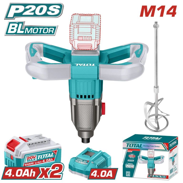 MEZCLADORA 20V 2 VELOCIDADES CON 2 BATERÍAS 4AH Y CARGADOR-TMXLI20162