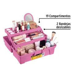 PRETUL - Caja cosmetiquera 14", doble bandeja, rosa, pretul 25052