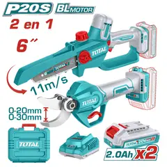 Total Tools - MOTOSIERRA DE PODAR + TIJERA ELÉCTRICA 20V CON 2 BATERÍAS 2AH-TOSLI250795