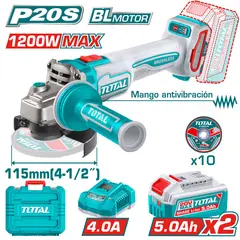 Total Tools - AMOLADORA 4½ PULGADAS 20V BL TOTAL ANTIVIBRACIÓN INDUSTRIAL-TAGLI2120252