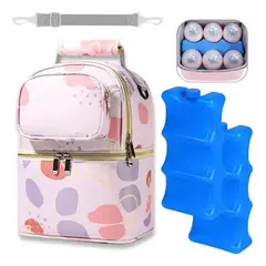 Baby - Cooler bag rosada o bolso de lactancia + 2 bloques refrigerantes para banco de leche