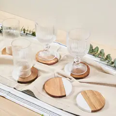 GENERICO - Set de Posavasos en Madera y Mármol - 6 unidades