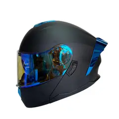 XTREME - CASCO PARA MOTO XTREME NEGRO VISOR AZUL ALERON CROMADO TALLA L