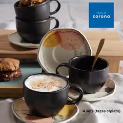 CORONA - Set de Tazas con platos 8 Piezas Euritmia 249.6cc CORONA