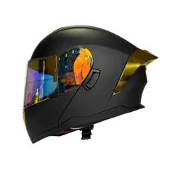 XTREME - CASCO PARA MOTO XTREME NEGRO VISOR REVO DORADO ALERON CROMADO TALLA XL
