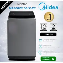 Midea - MA200W130G-PE - Lavadora Automática Carga Superior 13Kg Gris Midea