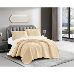 GOLDSUN - CUBRECAMA 3 PIEZA TELA CON REVERSO CARNERITO 3 PLAZAS  PREMIUN