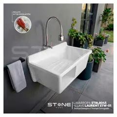 STONE - COMBO LAVADERO DE FIBRA DE VIDRIO CONTRAPLACADO STBL8045 + LLAVE LAURENT STW-01 + DESAGÜE CTRAMPA CORRUGADA