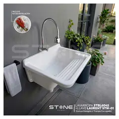 STONE - COMBO LAVADERO DE FIBRA DE VIDRIO STBL6045 + LLAVE LAURENT STW-01 + TRAMPA STONE