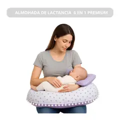 GENERICO - Almohada de Lactancia Premium I Uso 6 en 1 I Color: Blanco estrella reverso Lila