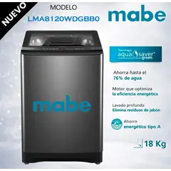 Mabe - Lavadora Mabe 18KG Direct Motion Automática LMA8120WDGBB0 Diamond Gray