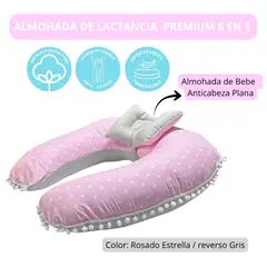 GENERICO - Almohada de Lactancia Premium I Uso 6 en 1 I Color: Rosado estrella reverso Gris