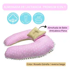 GENERICO - Almohada de Lactancia Premium I Uso 6 en 1 I Color: Rosado estrella reverso Beige