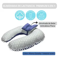 GENERICO - Almohada de Lactancia Premium I Uso 6 en 1 I Color: Plomo Estrella reverso Acero