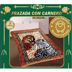 TRUELOVE - Frazada Terciopelo reverso Carnero Beige I Diseño Tigre I 2 Plazas I 4 Kilos