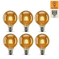 EXTRALED - Pack x6 Foco LED G95 Bola G80 Vintage 8W Luz  E27 Cálida EXTRALED