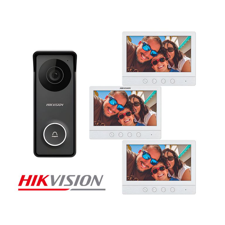 Kit Videoportero Analógico Hikvision DS-KIS213 HD 2 Pantallas 7 pulgadas IP65
