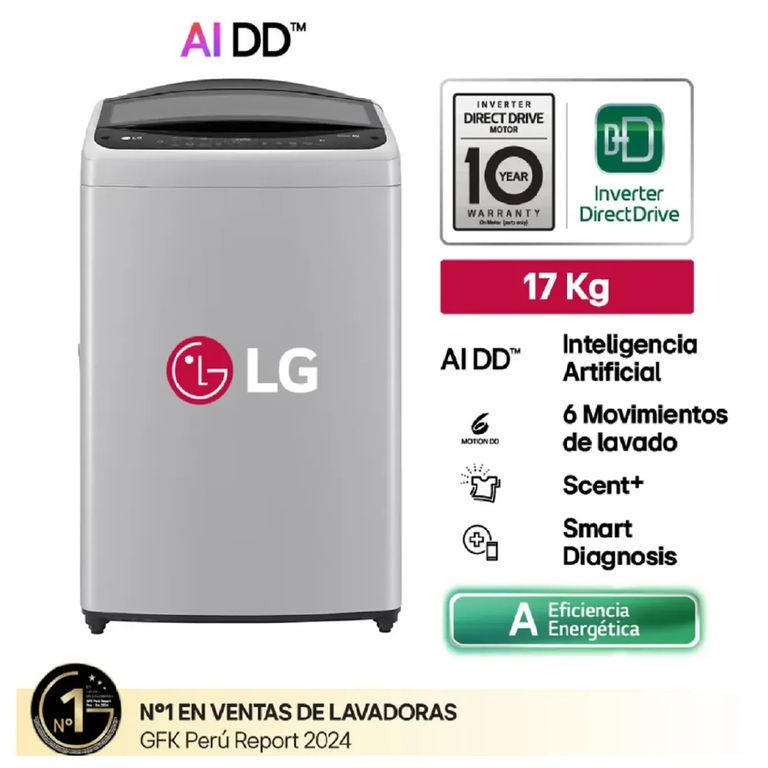 LAVADORA LG WT17DV6T CARGA SUPERIOR 17 KG AI DD INTELIGENCIA ARTIFICIAL - GRIS