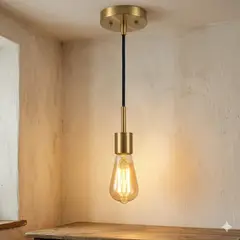 CEMLIGHTING - Lámpara Colgante Vintage Color Oro Canopla D12cm 1.2 Metros Largo - No Incluye Foco
