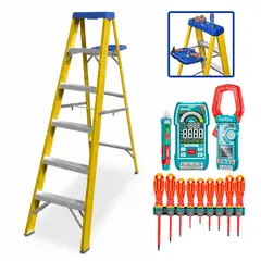 GENERICO - Escalera fibra de vidrio 5 pasos Wadfow + kit electricista Total