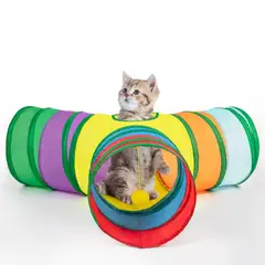 IMPORTADO MC - Juguete para Gato Túnel Plegable Arcoiris con 3 Entradas, Mirilla y Pelota Material Poliéster