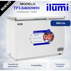 Ilumi - TFI-3400WH - Congelador Horizontal Con Tina De Acero Inoxidable 340Lt Blanco Ilumi