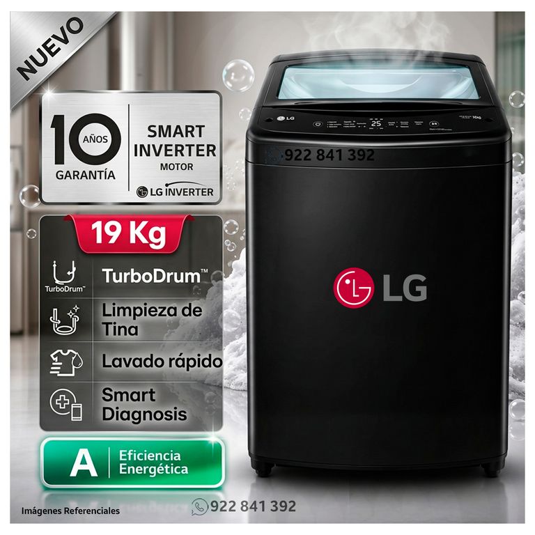 Lavadora LG Turbodrum 19KG WT19OBVTB Negro 2025