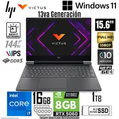 HP - Laptop HP Victus 15-FA2093DX Intel Core i7-13620H 16GB RAM 1TB SSD RTX 5060-8 GB 15.6"  FHD 144Hz B97DTUA