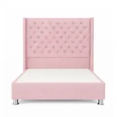 GENERICO - Cama Tapizada Confort Capitoné Cromo Rosa 1.5 Plz