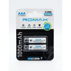 GENERICO - Pilas Recargables AAA 1.2v ROMAX Par de Baterias Recargables 1000mAh