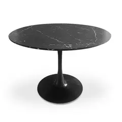 GENERICO - Mesa de comedor Tulip negra con tablero con enchape tipo mármol