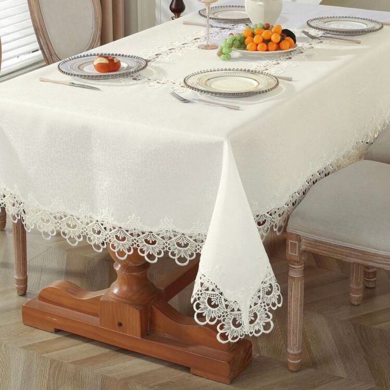Mantel prestige + camino bordado incorporado de 6 a 8 sillas rectangular 2.50x1.50 - CREMA
