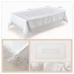 SALA FABULOSA - Mantel prestige + camino bordado incorporado de 6 a 8 sillas rectangular 2.50x1.50 - GRIS
