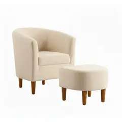 AMOBLART - Butaca Bonil IVORY + puff patas vintage