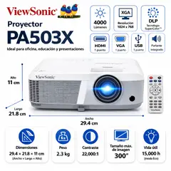 VIEWSONIC - Proyector ViewSonic PA503X 3800 Lúmenes XGA HDMI VGA Blanco