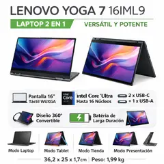 LENOVO - Laptop Lenovo Yoga 7 Intel Core Ultra 7-155U  16GB DDR5 1TB SSD Windows 11 Home