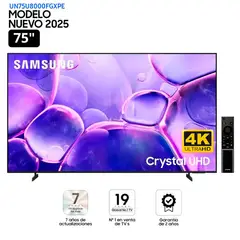 SAMSUNG - Televisor Samsung 75 Pulg. Crystal Smart Tizen TV UHD 4K UN75U8000FG