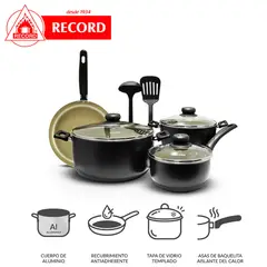 RECORD - Set de ollas Record RE9290093750 9PZS Antiadherente Negro