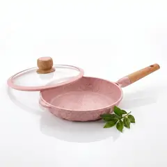 ALEMANGRUNF - Sartén 24cm Antiadherente con Tapa Multiuso Cocina Rosado