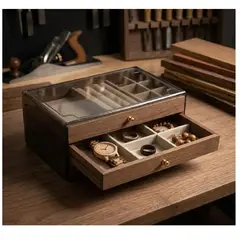 GENERICO - Organizador de madera con tapa. Joyero  acrílico de 3 niveles
